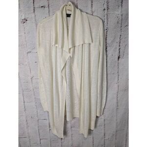 Theory Sweater Off White Ivory Linen Blend Knit Open Front Cardigan Lightweight‎